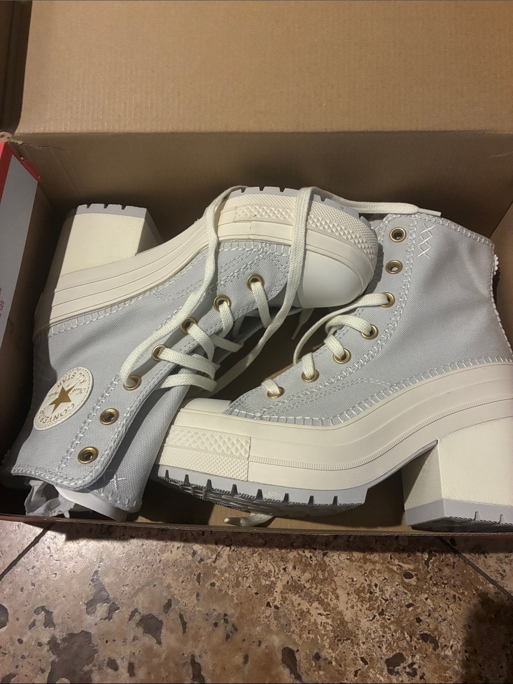Converse Platform Lace-Up Ankle Boots in Light Gray and White